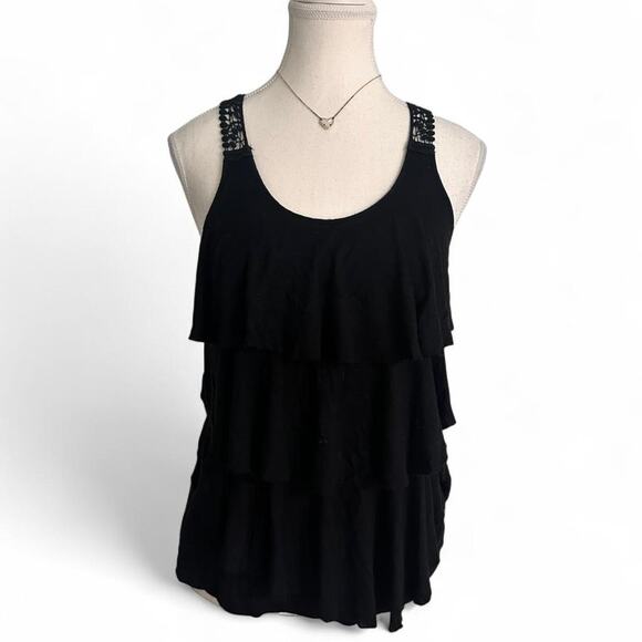 Other Tops - Black Whimsy Goth Tiered Y2K Vintage Essential Staple Piece Tank Crotchet Size M